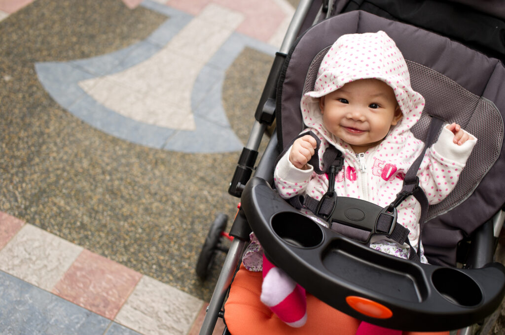 High angle portrait smiling baby girl