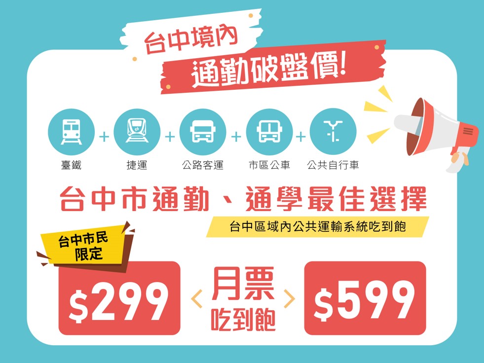 Tpass台中市境內方案 市民限定299元