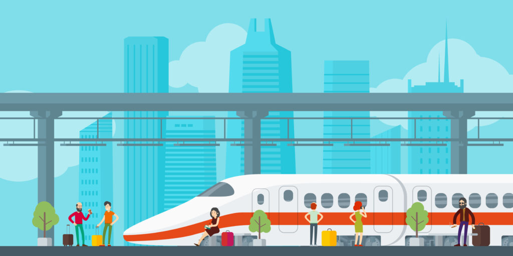 Colorful train station concept