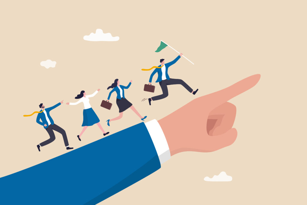 Business leadership pointing finger