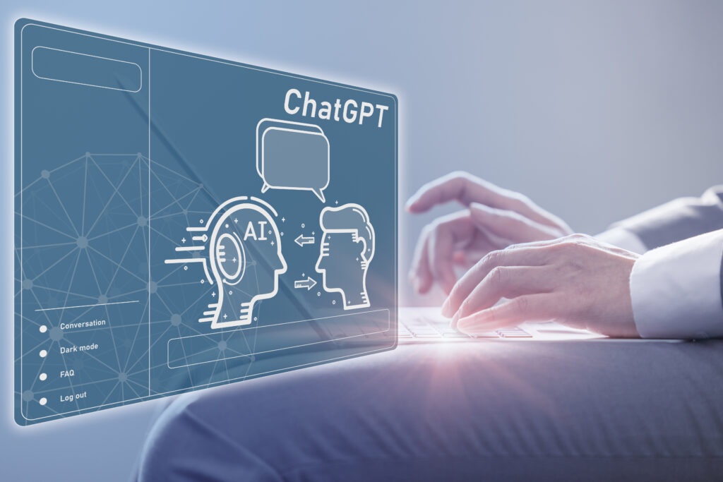 People using chatgpt ai chatbot system business man chatting typing question conversation answer by smart artificial intelligence developed by openai free use