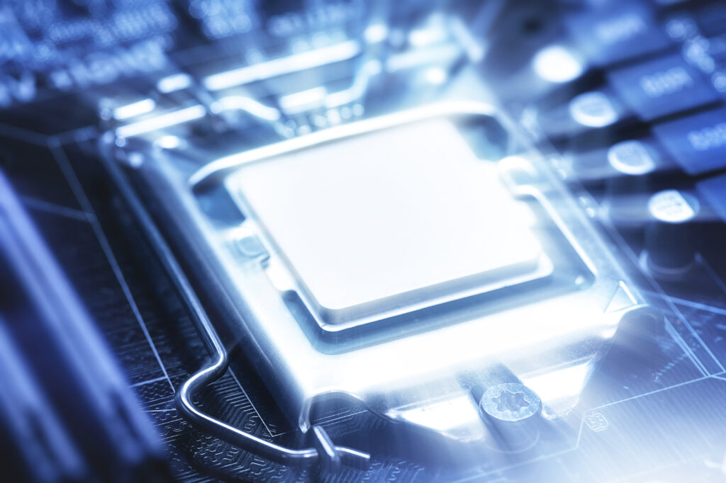 Shining computer processor cpu with blank space for design