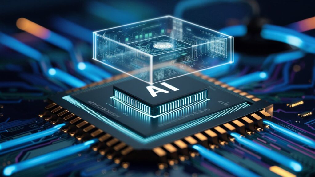 Closeup advanced gpu ram microchip cpu powerful computer