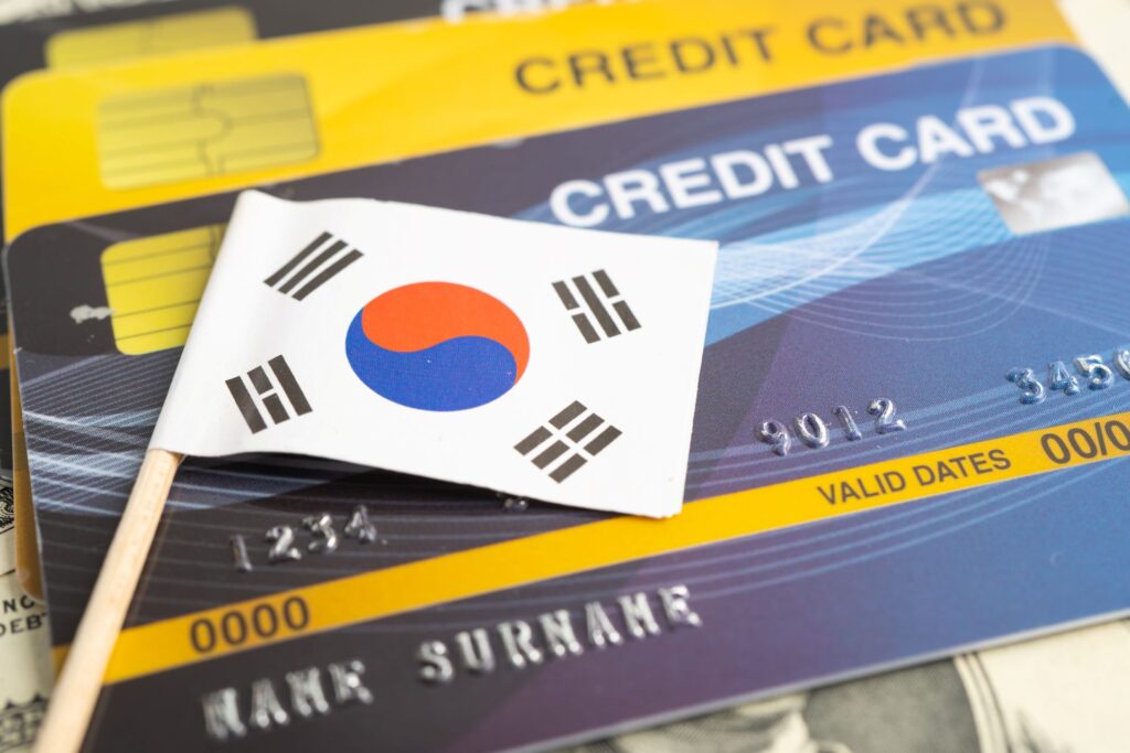 Credit card model with south korea flag financial investment economy business banking