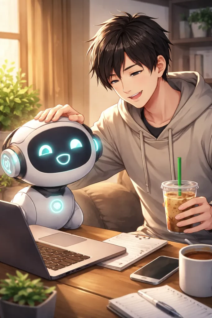 AI 生成示意圖,呈現使用者以溫和態度與 ChatGPT 互動的畫面