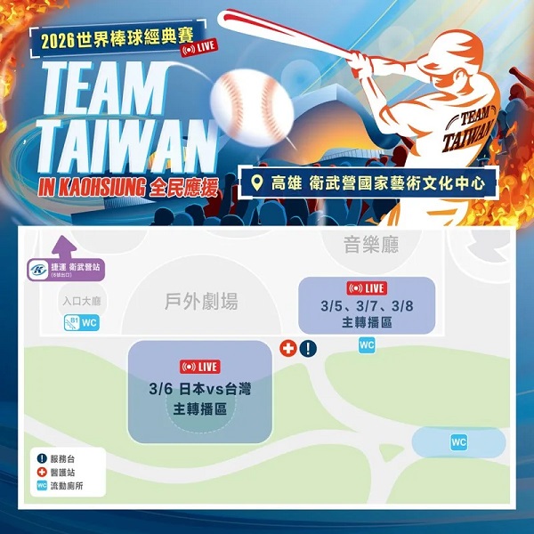 2026 WBC世界棒球經典賽高雄轉播活動場地配置圖。圖/高雄市運發局提供