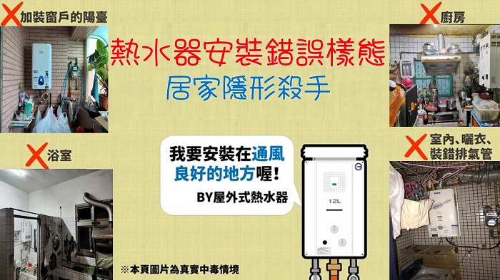 錯誤安裝熱水器。（消防署提供）